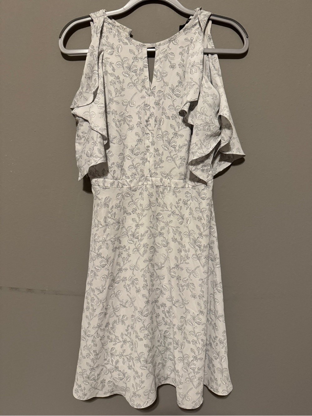 Banana Republic White Mini Dress with Gray Floral Print